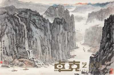 宋文治 轻舟已过万重山 立轴 40×60cm